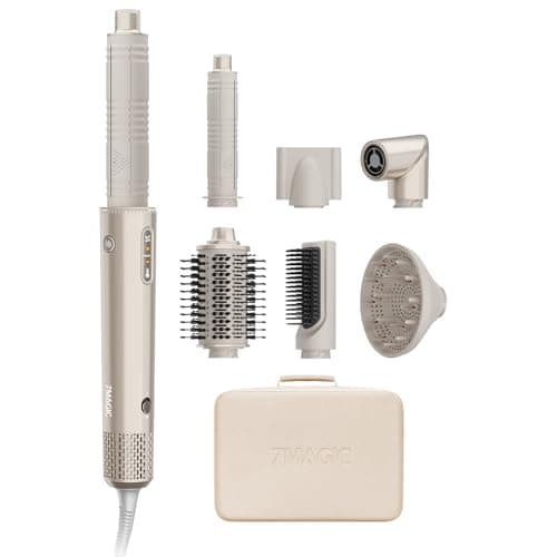 7MAGIC 7-in-1 Hot Air Styler, Hair Styler Dryer Brush with Auto-Wrap Curlers, High-Speed Hair Dryer for Fast Drying, Volumizing & Straightening, Travel Case Included, Champagne Gold