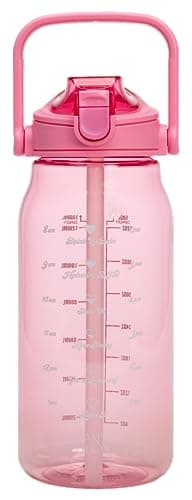 Paris Hilton Motivational Water Bottle with Straw and Leak-proof Flip-Top Lid, Motivational Time Markers, Carry Handle for Travel, Made without BPA, 50-Ounce, Pink