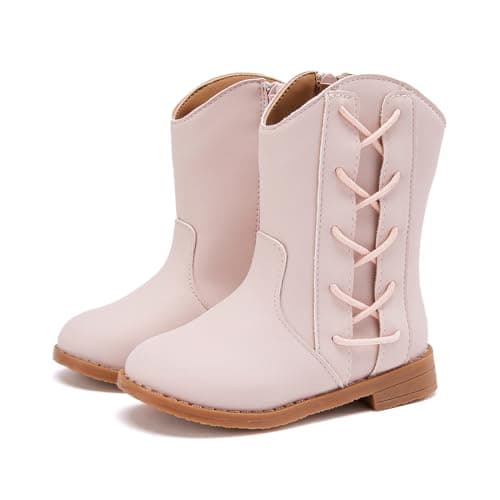 BMCiTYBM Toddler Cowgirl Cowboy Boots Little Kids Mid Calf Zipper Pointed Toes Low Heel Western Pink Size 13 Little Kid