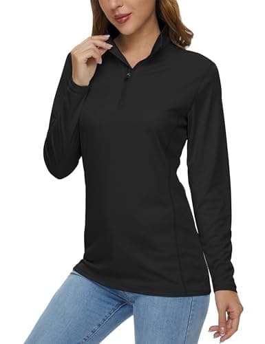 MAGCOMSEN Long Sleeve Shirts for Women Lightweight Sun Shirts Black Quarter Zip Pullover Women Quick Dry Golf Athletic Tops,XS