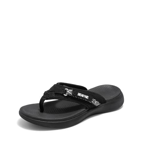 DREAM PAIRS Women's Arch Support Flip Flops Comfortable Thong Sandals,Size 5.5,Black,BREEZE-1