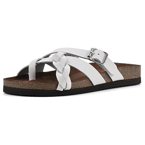 WHITE MOUNTAIN Women's Harrington Footbed Sandal, White/Leather, 10 M