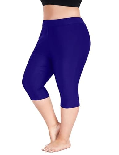 FOREYOND Plus Size Women's Board Shorts Swim Capris Pants High Waisted Swimming Leggings Tankini Rash Guard Bottoms Swimwear with Liner, Blue, 3XL
