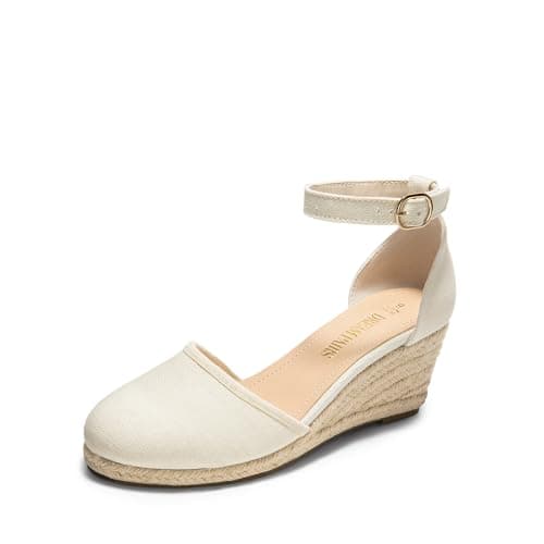 DREAM PAIRS Women's Espadrilles Closed Toe Ankle Strap Dressy Platform Wedge Sandals,Size 5.5,Beige-Canvas,AMANDA-2