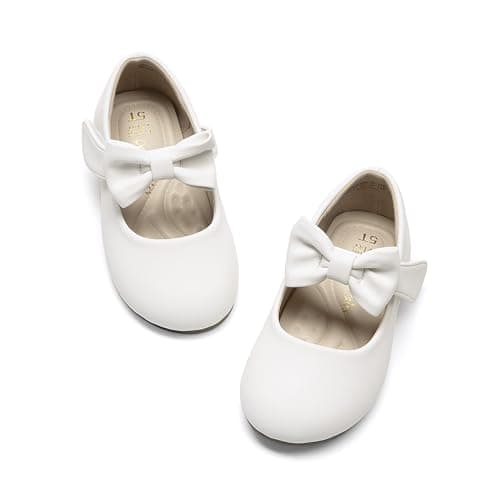 DREAM PAIRS Toddler Flower Girl Dress Shoes Little Girls Mary Janes Ballet Flats Ballerina Shoes Wedding Party,Size 6 Toddler,All White,SDFL229K