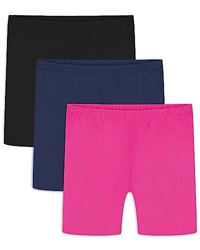 Auranso Girls Bike Shorts Cartwheel Breathable and Safety Biker Under Dress Dance Shorts Black-Navy-Rose red 9-10 Years