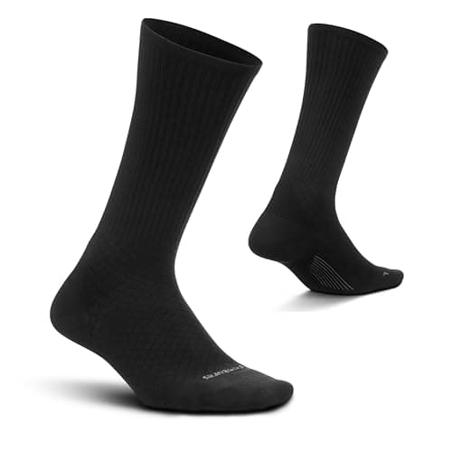 Feetures Plantar Fasciitis Relief Light Cushion Crew Sock - Arch Support for Men & Women - Black, M (1 Pair)