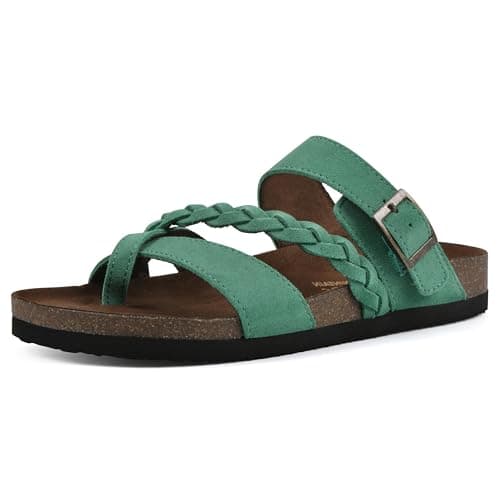 WHITE MOUNTAIN Women's Hazy Signature Comfort Molded Braided Strappy Footbed Sandal, Classic Green/Suede, 5 M