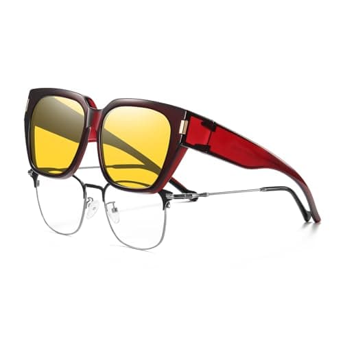HAOLOTA Night Vision Driving Glasses Fit Over Glasses for Women Men, Anti Glare Polarized Nighttime Yellow Lens