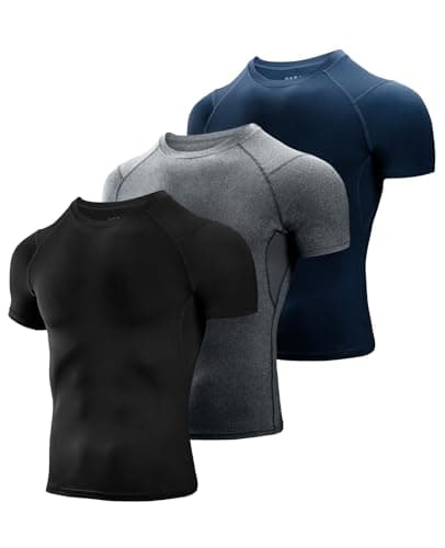 Niksa Men's Compression Shirts 3/5 Pack, Short Sleeve Athletic Compression Tops Cool Dry Workout T Shirt
