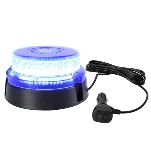 Afurkuot Blue LED Flashing Beacon Light for Forklift, 48-LED 360°Rotating Roof Warning Emergency Safety Light, 12/24V 16 Flash Modes Car Blue Beacon Strobe Light for Truck Vehicles Snowplow Golf Cart
