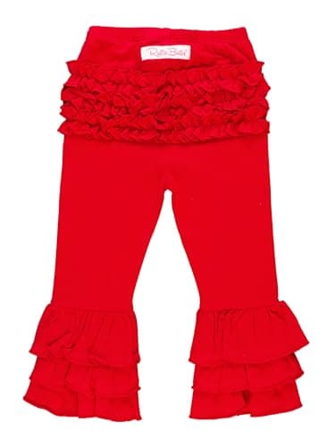 RuffleButts® Baby/Toddler Girls Stretchy Flare Pants w/Ruffles - Red Ruffle, 4T