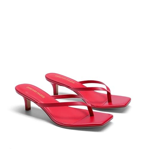 DREAM PAIRS Kitten Heels for Women Flip Flop Low Heels Square Open Toe Sandals Thong 1.97 Inch Heeled Sandals for Summer Vacation,Size 6.5,Red,SDHS25001W