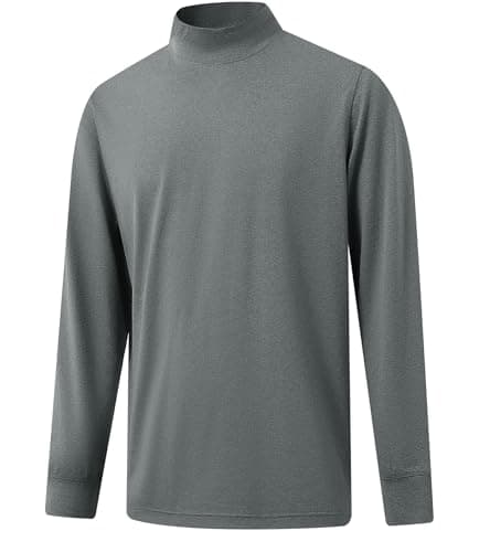 M MAELREG Men's Turtleneck Mock Neck T-Shirt Lightweight Golf Pullover Basic Long Sleeve Undershirt Men T Shirts Black Grey Heather