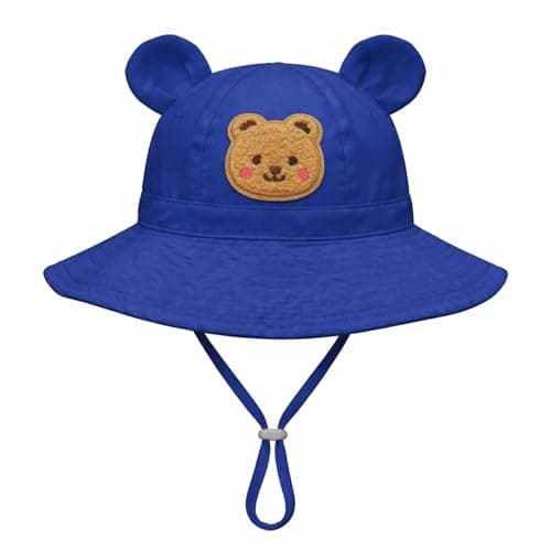 Baby Toddler Sun Hat Wide Brim Baby Bucket Hats with Bear Ears Infant Beach Hat, Bear Face Sun Hat for Toddlers 0-4T (US, Age, 6 Months, 12 Months, Royal Blue)