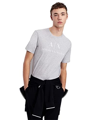 Armani Exchange Men's Classic Crew Logo Tee T Shirt, Heather Grey, Medium