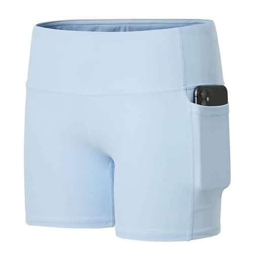 Willit Girls' 4" Volleyball Shorts with Pockets Youth Spandex Biker Dance Yoga Athletic Shorts Kids Running Baby Blue M