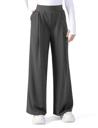 JOYCATCH Womens Wide Leg Yoga Dress Pants Buttery Soft High Waist Casual Pants Pull On Work Trousers Dark Grey