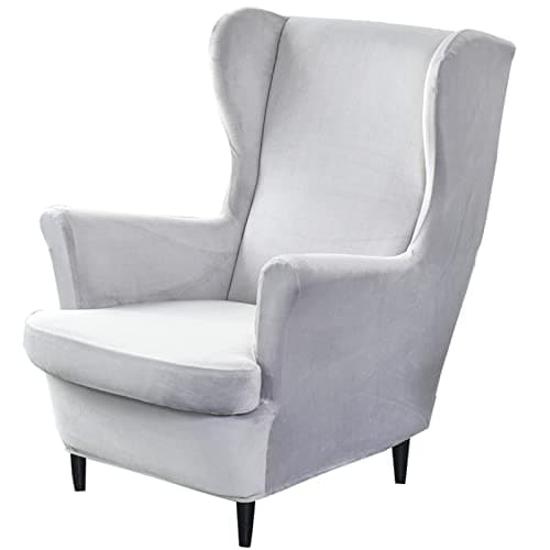 GULI Wingback Chair Cover 2-Piece, Wing Chair Covers Armchair Chair Slipcovers Spandex Sofa Cover Furniture Protector Machine Washable Removable for Living Room,Bedroom,Hotel(Velvet-Light Grey)