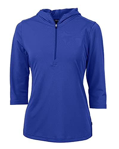 Cutter & Buck Ladies Three Quarter Sleeve Virtue Eco Pique Half Zip Hoodie, Tour Blue, XXLarge