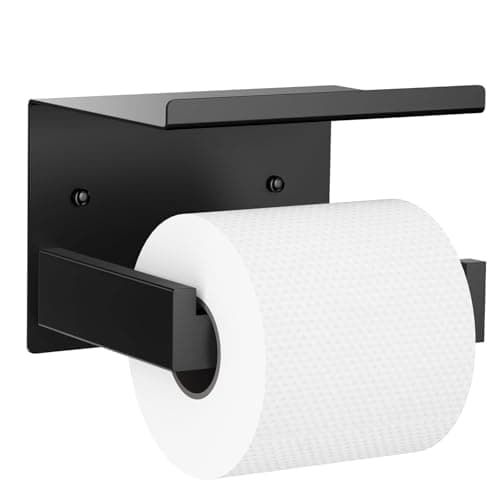 Auxmir Self Adhesive Toilet Paper Holder with Shelf, Premium SUS304 Stainless Steel Rustproof Wall Mounted Toilet Roll Holder, Toilet Tissue Holder for Bathroom Shower Washroom Kitchen RV, Black