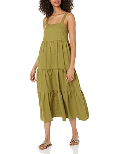 The Drop Women's Britt Tiered Maxi Tent Dress, Olive Oil, XS