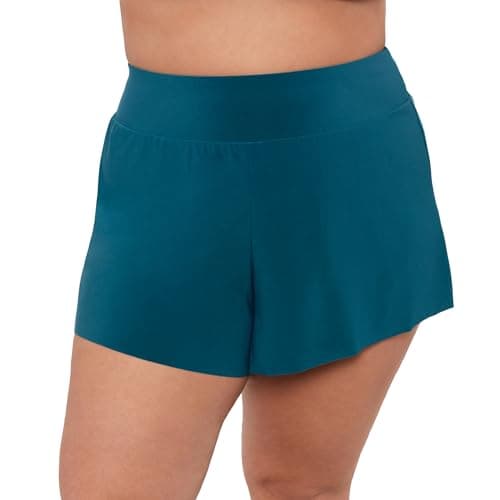 Aqua Green Women's High Waist Beach Swim Short Bottom, Lagoon, Medium