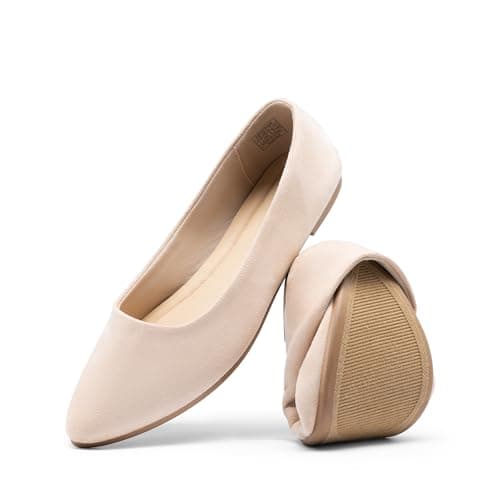 DREAM PAIRS Women’s Flats Comfortable Slip On Business Work Office Casual Suede Ballet Flats Pointed Toe Dress Shoes,Size 6,Nude,DWUMFA2506