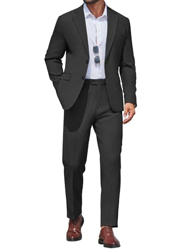 COOFANDY Men Big and Tall 2 Piece Suit Dress Tux Jacket and Pants Set Casual Stylish Formal Wear for Male Black