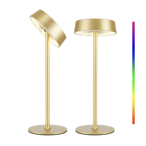 Cordless Lamp, Rechargeable Table Lamp, Battery Operated, RGB Dimmable Touch Control, 3 Color Temperatures, LED Memory Function, Portable Outdoor Waterproof, Restaurant Dining Patio Kitchen, Gold 2Pcs