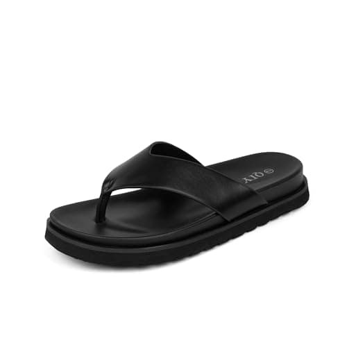 QIY Slide Sandals Black Thong Flip Flops Platform Sandals for Women