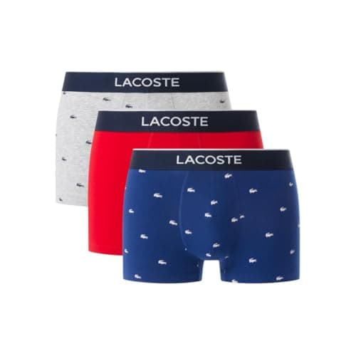 Lacoste Men's Cotton Stretch Mini Croc Print Trunks, 3-pack, Blue/Grey/Red, X-Small