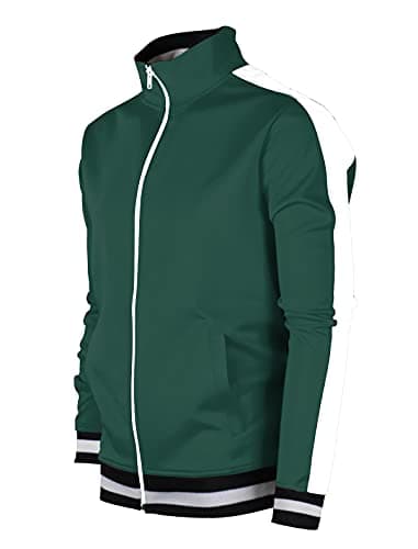 SCREENSHOT SCREENSHOTBRAND-S51700 Mens Urban Hip Hop Premium Track Jacket - Slim Fit Side Taping Basic Fashion Top-GR/WH-2XLarge