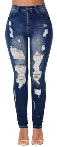 AMRSPENG Women's Ripped Jeans for Women High Waisted Jeans Distressed Jeans for Women Stretch