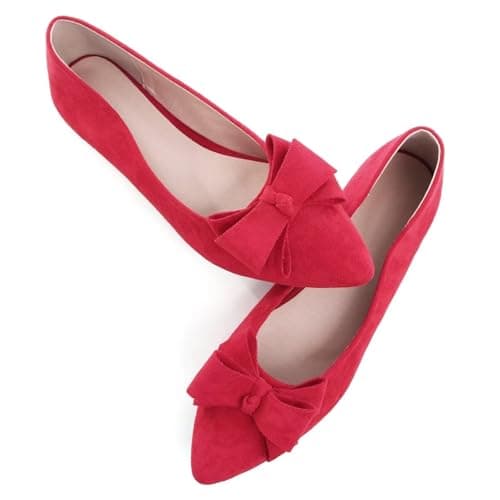 SAILING LU Women's Bow-Knot Pointed Toe Ballet Flats Red Size 10.5