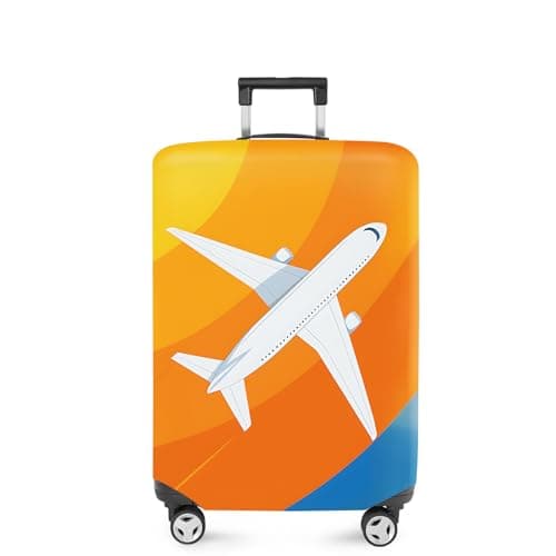 ANNA QUEEN Airplane in the Sky Luggage Cover, Minimalist Airplane & Orange Design, Stretchable, Washable Travel Sleeve for 20-34 Inch Luggage