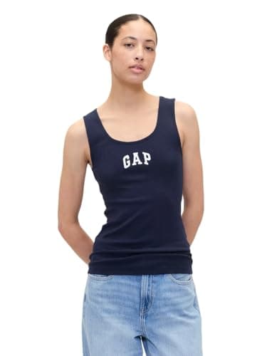 GAP Womens Ribbed Tank Top Cami Shirt, Navy Uniform Logo, Small Tall US