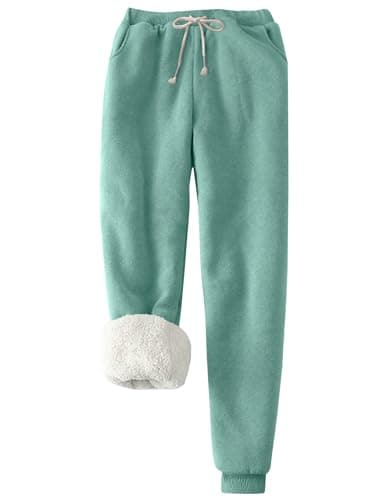 PEHMEA Women's Sherpa Lined Sweatpants Winter Warm, Fleece Joggers for Athletic Lounge(Green-XL)
