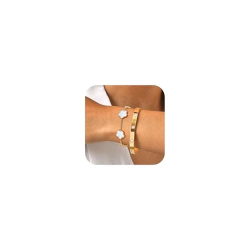 MPRAINBOW Womens Stackable Gold Bracelets Jewelry, 18K Gold Plated Floral Bangles Non Tarnish, Gold Cubic Zirconia Chain Set Trendy Gift,Christmas Valentines Birthday Gifts for Girlfriend