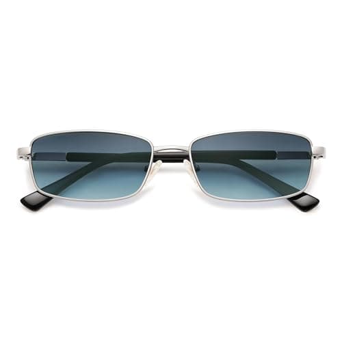 Appassal Retro Y2k Narrow Rectangle Sunglasses for Women Men Small 80s 90s UV400 Sunnies AP3690 Silver/Blue