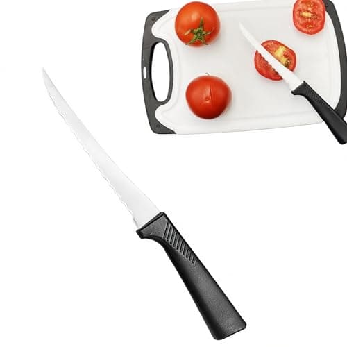2Pack 5" Serrated Tomato Knife with Non-slip Handle - German Steel Blade Tomato Slicer| Ultra-Sharp Stainless Steel Kitchen Knives for Slicing Tomatoes, Onions & Soft Fruits | Dishwasher Safe