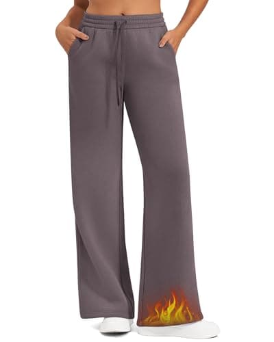 G4Free Women's Pants Winter Fleece Lined Yoga Pants with Pockets Wide Leg Thermal Jogger Sweatpants Wide Leg Scrubs(Taupe,XXL,29'')