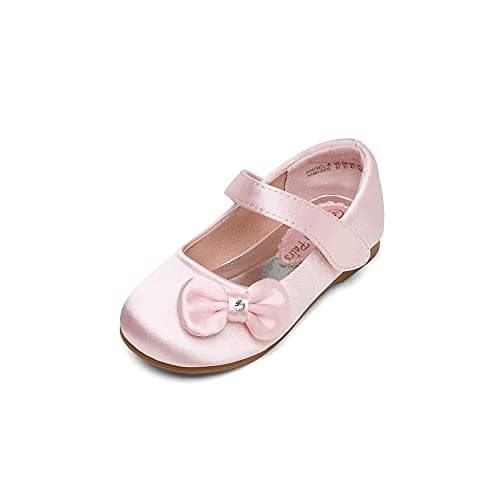 Dream Pairs Toddler Girls Dress Shoes Mary Jane Flats, Girls School Uniform Flats Bow Ballerina Shoes,Size 5 Toddler,Pink/Satin,Angel-5