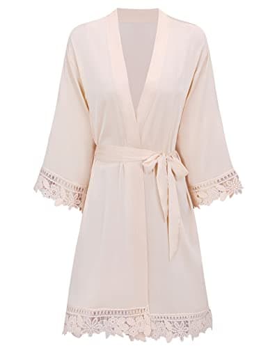 Women's Plus Size Satin Robes with Lace Trim, Bridesmaids & Wedding Bathrobe, Champagne
