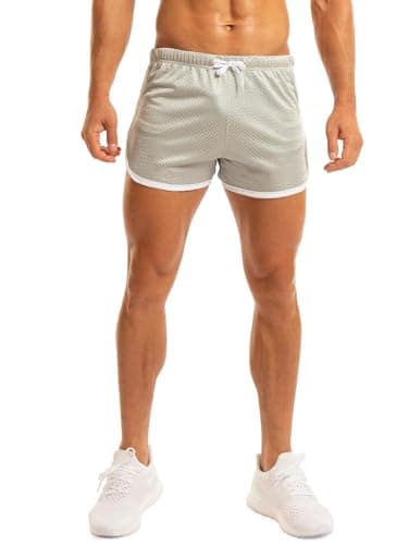 Ouber Men's Fitted Shorts Bodybuilding Workout Gym Running Tight Lifting Shorts (XXL, Grey)