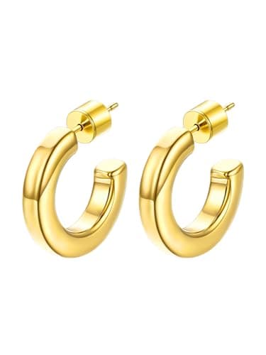 Small Gold Plated Hoops Open Chunky Hoop Earrings For Women Hypoallergenic Stainless Steel Earing Chic Trendy Hoop Earrings