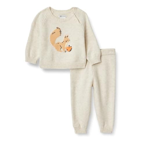 Amazon Essentials Baby Boys' Cotton-Nylon Sweater Set, Oatmeal Heather Squirrel, 24 Months