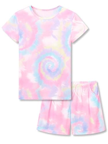 Topgal Girls Swirl Tie Dye Pajama Set, 2-Pack Summer Pjs, Size 10