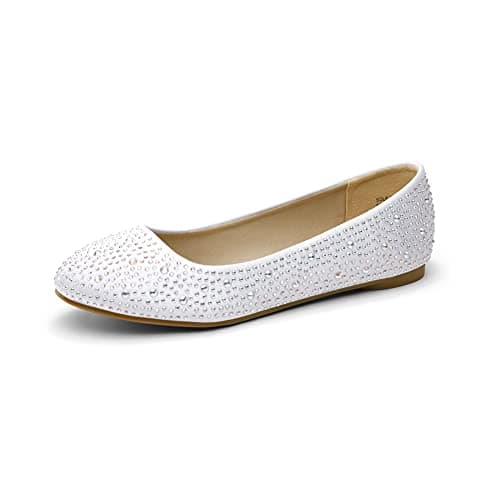 DREAM PAIRS Womens Rhinestone Ballet Flats Shoes, White - 6.5 (Sole-Shine)