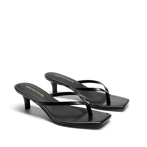 DREAM PAIRS Kitten Heels for Women Flip Flop Low Heels Square Open Toe Sandals Thong 1.97 Inch Heeled Sandals for Summer Vacation,Size 7,Black,SDHS25001W
